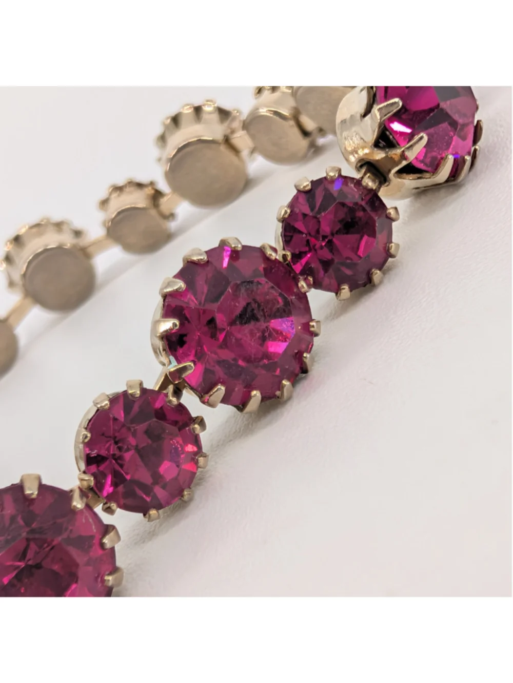 Vintage Albert WEISS Fuchsia Pink Rhinestone Bracelet Gold Tone 1950s 60s Signed